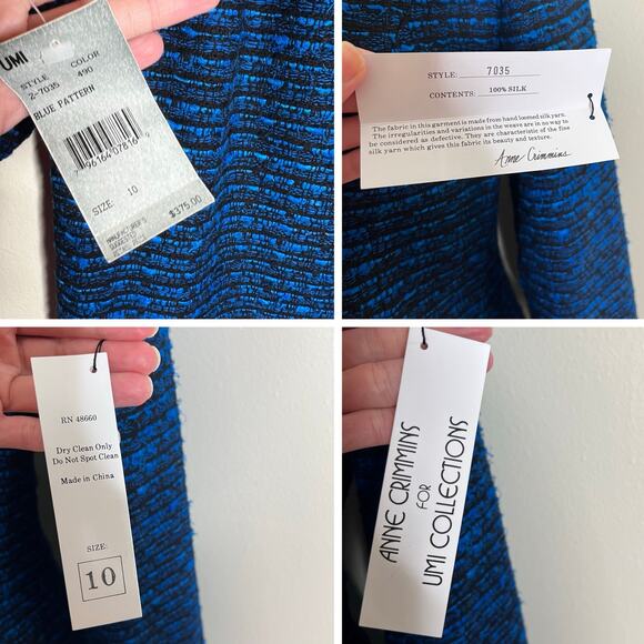 Anne Crimmins for Umi Collections Skirt Suit 10 Blue Silk Tweed Jacket Skirt New - Picture 8 of 10